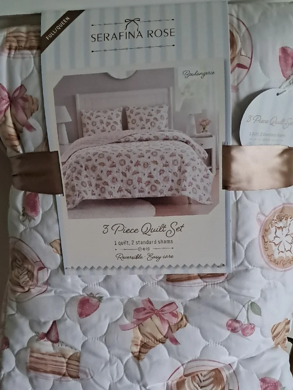 Serafina Rose Pink & Cream Boulangerie 3-Piece Quilt Set